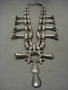 Museum Vintage Navajo Cross Sterling Native American Jewelry Silver Squash Blossom Necklace-Nativo Arts