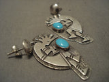 Museum Vintage Navajo Dancing Kokopelli Turquoise Native American Jewelry Silver Earrings-Nativo Arts