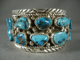 Museum Vintage Navajo Deep Blue Turquoise Native American Jewelry Silver Wave Bracelet-Nativo Arts