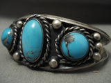 Museum Vintage Navajo 'Domed Bisbee Turquoise' Native American Jewelry Silver Bracelet Old-Nativo Arts