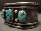 Museum Vintage Navajo domed Bisbee Turquoise Native American Jewelry Silver Bracelet Old Vtg-Nativo Arts