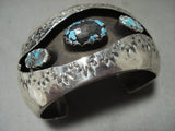 Museum Vintage Navajo 'Domed Bisbee Turquoise' Native American Jewelry Silver Sunray Bracelet Old-Nativo Arts