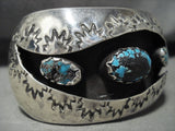 Museum Vintage Navajo 'Domed Bisbee Turquoise' Native American Jewelry Silver Sunray Bracelet Old-Nativo Arts