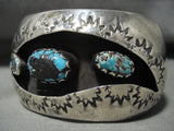 Museum Vintage Navajo 'Domed Bisbee Turquoise' Native American Jewelry Silver Sunray Bracelet Old-Nativo Arts