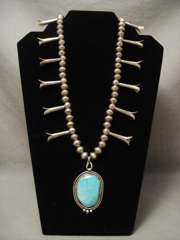 Museum Vintage Navajo Easter Blue Turquoise Native American Jewelry Silver Necklace-Nativo Arts