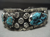 Museum Vintage Navajo 'Flared Channels' Turquoise Native American Jewelry Silver Bracelet-Nativo Arts