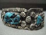 Museum Vintage Navajo 'Flared Channels' Turquoise Native American Jewelry Silver Bracelet-Nativo Arts