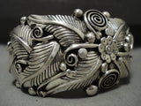 Museum Vintage Navajo 'Garden Of Leaves' Native American Jewelry Silver Thick Bracelet-Nativo Arts