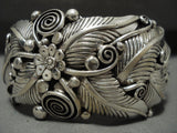 Museum Vintage Navajo 'Garden Of Leaves' Native American Jewelry Silver Thick Bracelet-Nativo Arts