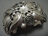 Museum Vintage Navajo 'Garden Of Leaves' Native American Jewelry Silver Thick Bracelet-Nativo Arts