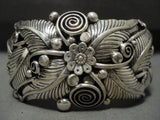 Museum Vintage Navajo 'Garden Of Leaves' Native American Jewelry Silver Thick Bracelet-Nativo Arts