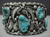 Museum Vintage Navajo Garden Of Leaves Sterling Native American Jewelry Silver Turquoise Bracelet-Nativo Arts