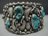 Museum Vintage Navajo Garden Of Leaves Sterling Native American Jewelry Silver Turquoise Bracelet-Nativo Arts