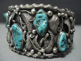 Museum Vintage Navajo Garden Of Leaves Sterling Native American Jewelry Silver Turquoise Bracelet-Nativo Arts