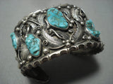Museum Vintage Navajo Garden Of Leaves Sterling Native American Jewelry Silver Turquoise Bracelet-Nativo Arts