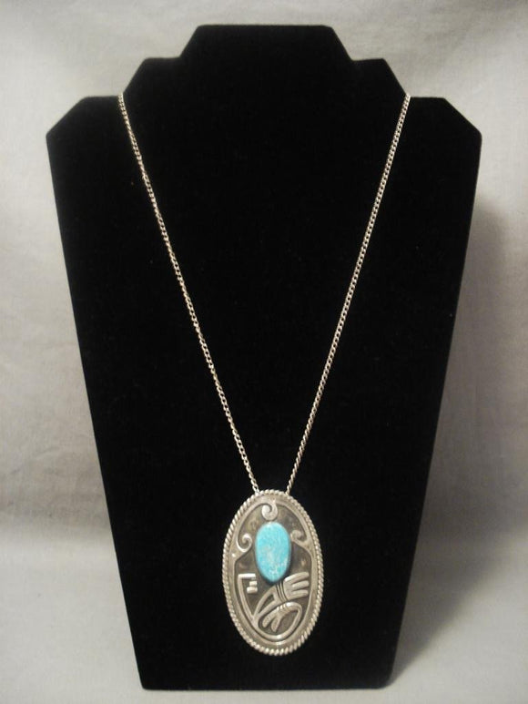 Museum Vintage Navajo Geometric Easter Blue Turquoise Native American Jewelry Silver Necklace-Nativo Arts