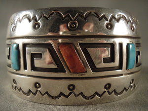 Museum Vintage Navajo Geometric Native American Jewelry Silver Bracelet Old-Nativo Arts