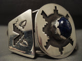 Museum Vintage Navajo 'Geometric Sheild' Sterling Native American Jewelry Silver Lapis Bracelet-Nativo Arts