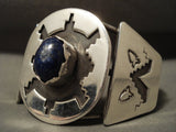 Museum Vintage Navajo 'Geometric Sheild' Sterling Native American Jewelry Silver Lapis Bracelet-Nativo Arts