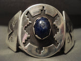 Museum Vintage Navajo 'Geometric Sheild' Sterling Native American Jewelry Silver Lapis Bracelet-Nativo Arts