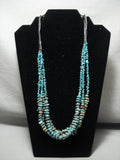 Museum Vintage Navajo Graduating Royston Turquoise 'Jet Heishi' Native American Jewelry Silver Necklace-Nativo Arts