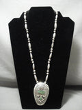 Museum Vintage Navajo Green Turquoise Coral Native American Jewelry Silver Bead Necklace Old-Nativo Arts