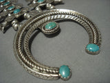 Museum Vintage Navajo Green Turquoise Sterling Native American Jewelry Silver Squash Blossom Necklace-Nativo Arts