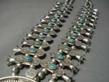 Museum Vintage Navajo Green Turquoise Sterling Native American Jewelry Silver Squash Blossom Necklace-Nativo Arts