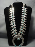 Museum Vintage Navajo Green Turquoise Sterling Native American Jewelry Silver Squash Blossom Necklace-Nativo Arts
