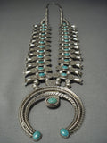 Museum Vintage Navajo Green Turquoise Sterling Native American Jewelry Silver Squash Blossom Necklace-Nativo Arts