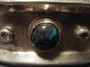 Museum Vintage Navajo high Grade Bisbee Turquoise Native American Jewelry Silver Bracelet-Nativo Arts