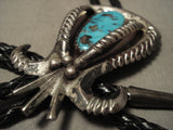 Museum Vintage Navajo 'Horns' Turquoise Native American Jewelry Silver Bolo Tie Old-Nativo Arts