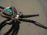 Museum Vintage Navajo 'Horns' Turquoise Native American Jewelry Silver Bolo Tie Old-Nativo Arts