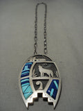 Museum Vintage Navajo 'Howling Coyote' Thick Native American Jewelry Silver Turquoise Lapis Necklace-Nativo Arts