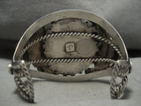 Museum Vintage Navajo 'Huge Blue Diamond Turquoise' Native American Jewelry Silver Leaf Bracelet Old-Nativo Arts