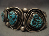 Museum Vintage Navajo huge Coil Native American Jewelry Silver Turquoise Bracelet-Nativo Arts