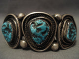 Museum Vintage Navajo huge Coil Native American Jewelry Silver Turquoise Bracelet-Nativo Arts