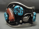 Museum Vintage Navajo 'Huge Coral Chunk' Turquoise Native American Jewelry Silver Bracelet-Nativo Arts