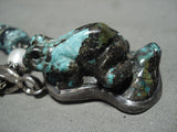 Museum Vintage Navajo 'Huge Hand Carved Toad' Green Turquoise Native American Jewelry Silver Necklace-Nativo Arts