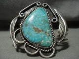 Museum Vintage Navajo 'Huge Royston Turquoise' Native American Jewelry Silver Leaf Bracelet Old-Nativo Arts