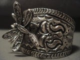 Museum Vintage Navajo 'Interacting Dragonfly' Native American Jewelry Silver Bracelet-Nativo Arts