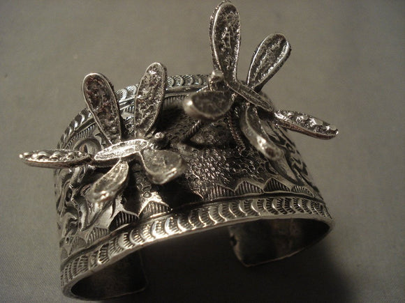 Museum Vintage Navajo 'Interacting Dragonfly' Native American Jewelry Silver Bracelet-Nativo Arts