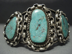 Museum Vintage Navajo Interlocking Chain Turquoise Sterling Native American Jewelry Silver Bracelet Old-Nativo Arts