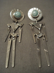 Museum Vintage Navajo Kirk Smith (d.) 'Human' Larimarr Sterling Native American Jewelry Silver Earrings-Nativo Arts