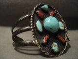 Museum Vintage Navajo Light Blue Turquoise Coral Native American Jewelry Silver Bracelet-Nativo Arts