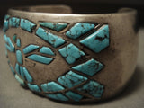 Museum Vintage Navajo 'Lone Mountain Turquoise Bird' Native American Jewelry Silver Bracelet-Nativo Arts