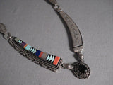 Museum Vintage Navajo Mosaic Turquoise Native American Jewelry Silver Stamped Necklace-Nativo Arts