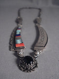 Museum Vintage Navajo Mosaic Turquoise Native American Jewelry Silver Stamped Necklace-Nativo Arts