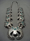 Museum Vintage Navajo Native American Jewelry jewelry 1960's Green Turquoise Silv Er Squqsh Blossom Necklace Old-Nativo Arts
