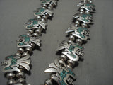 Museum Vintage Navajo Native American Jewelry jewelry 1960's Green Turquoise Silv Er Squqsh Blossom Necklace Old-Nativo Arts